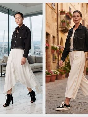Anthropologie Black Cropped Contrast-Stitch Jacket